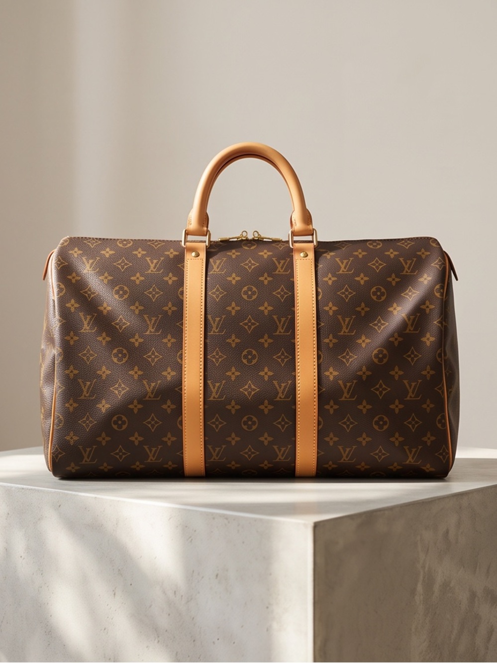 Authentic Louis Vuitton Brown Monogram Keepall  50 Travel Bag